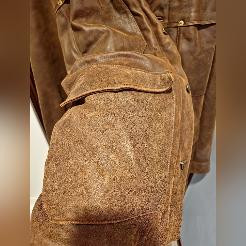 vintage EDDIE BAUER leather coat XL brown SPORTSMAN field jacket TRUCKER Work‎ - Picture 6 of 9